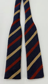 Dark Red & Cream on  Dark Navy Blue Shantung Striped Silk Bow Tie SHSTBT-2